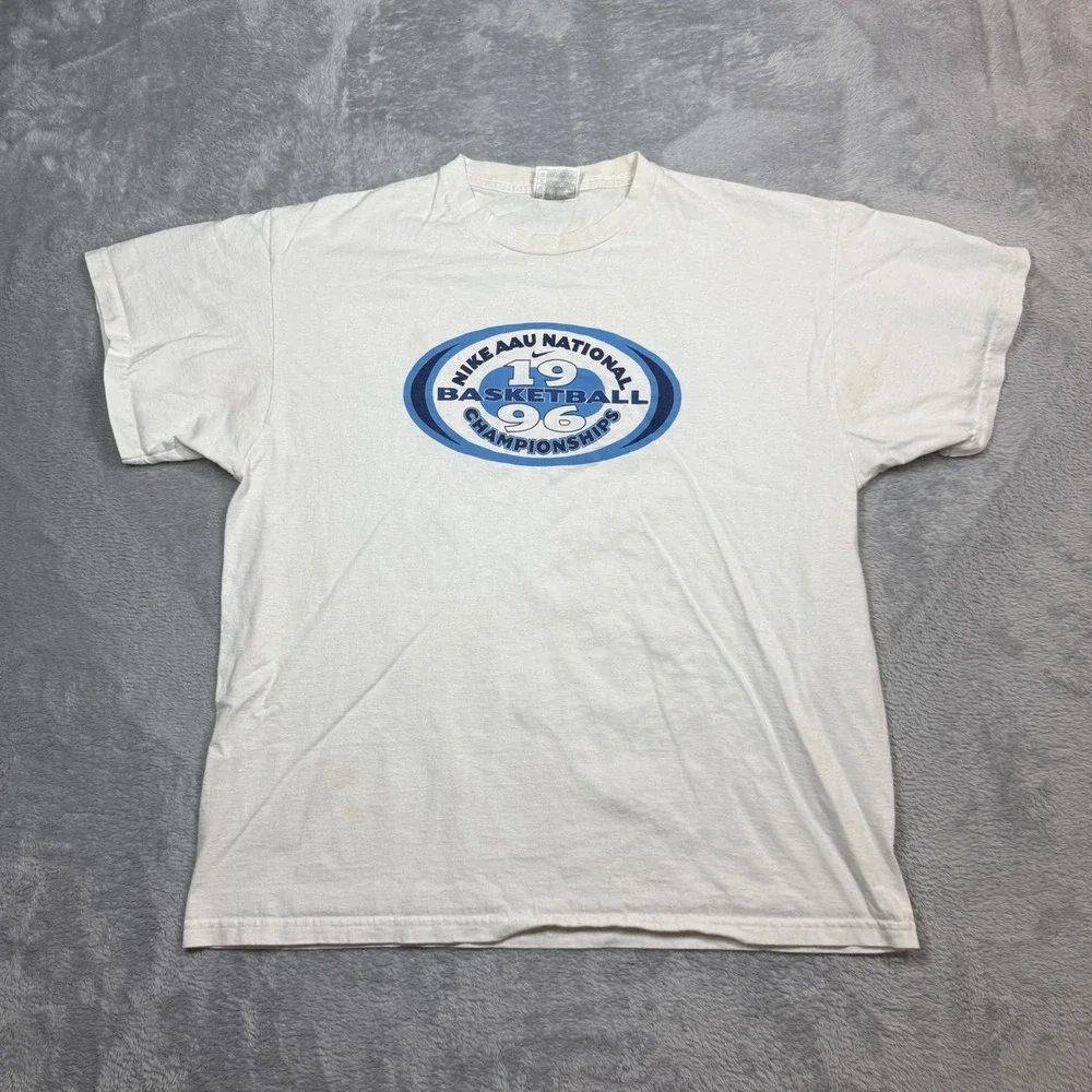 Vintage Nike T Shirt Mens Large White AAU National Basketball 1996 90s